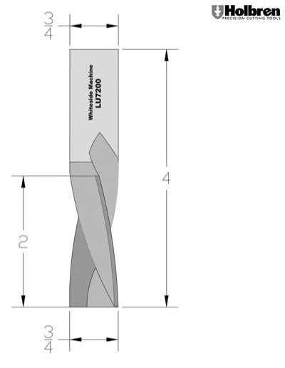 Whiteside LU7200 Left Hand Upcut Spiral Router Bit Solid Carbide 3/4" Cutting Diameter 2" Cut Length 3/4" Shank 2 Flute