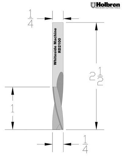 Whiteside RD2100 Standard Downcut Spiral Router Bit Solid Carbide 1/4" Cutting Diameter 1" Cut Length 1/4" Shank