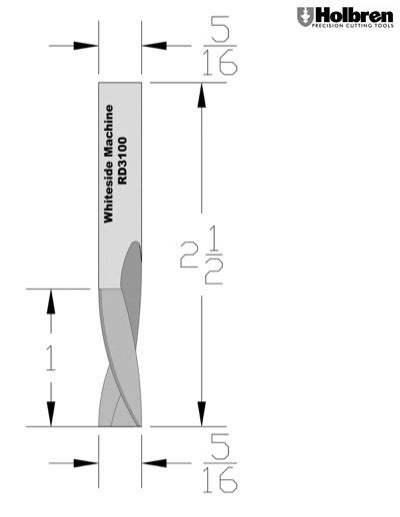 Whiteside RD3100 Standard Downcut Spiral Router Bit 5/16" Cutting Diameter 1 Cut Length 5/16" Shank 2 Flute