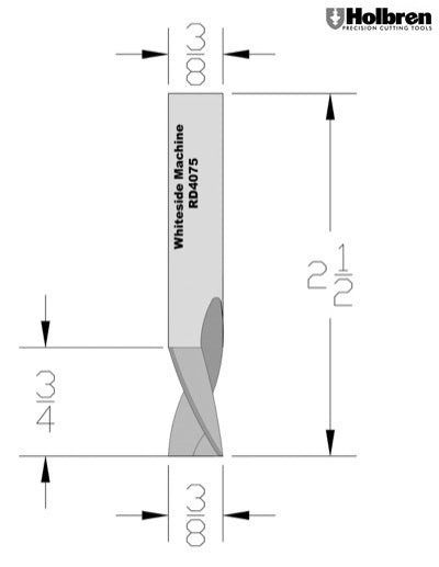 Whiteside RD4075 Standard Downcut Spiral Router Bit Solid Carbide 3/8" Cutting Diameter 3/4" Cut Length 3/8" Shank 2 Flute