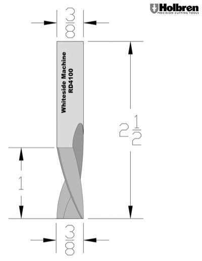Whiteside RD4100 Standard Downcut Spiral Router Bit Solid Carbide 3/8" Cutting Diameter 1" Cut Length 3/8" Shank 2 Flute