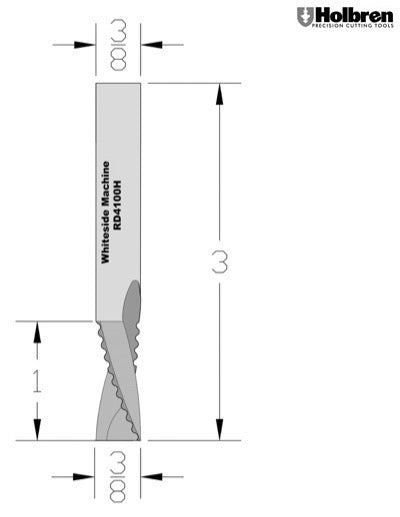 Whiteside RD4100H Roughing Downcut Spiral Router Bit Solid Carbide 3/8" Cutting Diameter 1"Cut Length 3/8" Shank 3 Flute