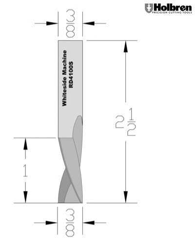 Whiteside RD4100S Slow Downcut Spiral Router Bit Solid Carbide 3/8" Cutting Diameter 1" Cut Length 3/8" Shank 3 Flute