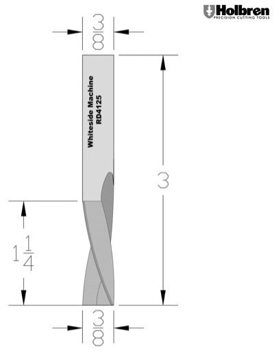 Whiteside RD4125 Standard Downcut Spiral Router Bit 3/8" Cutting Diameter 1 1/4" Cut Length 2 Flute