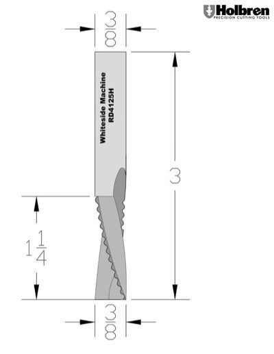 Whiteside RD4125H Roughing Downcut Spiral Router Bit Solid Carbide 3/8" Cutting Diameter 1-1/4" "Cut Length 3/8" Shank 3 Flute