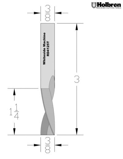 Whiteside RD4125T Triple Flute Downcut Spiral Router Bit Solid Carbide 3/8" Cutting Diameter 1 1/4" Cut Length 3 Flute