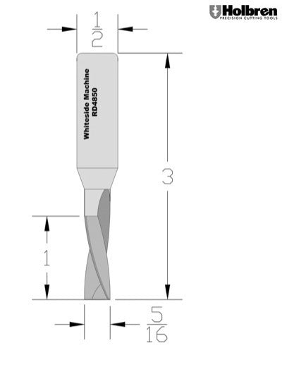 Whiteside RD4850 Standard Downcut Spiral Router Bit Solid Carbide 5/16" Cutting Diameter 1" Cut Length 1/2" Shank 2 Flute