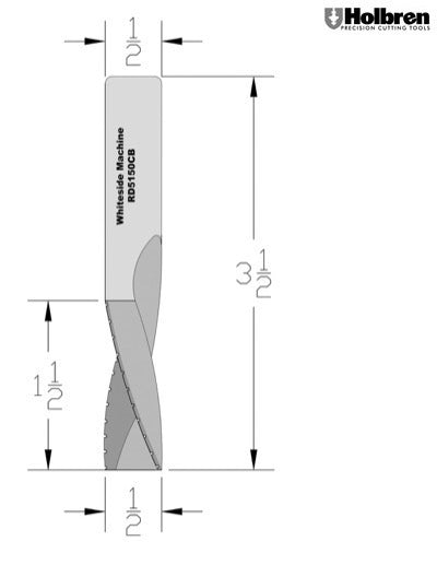 Whiteside RD5150CB Chipbreaker Downcut Spiral Router Bit Solid Carbide 1/2" Cutting Diameter 1-1/2" Cut Length 1/2" Shank 2 Flute
