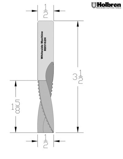 Whiteside RD5162H Roughing Downcut Spiral Router Bit Solid Carbide 1/2" Cutting Diameter 1-5/8" "Cut Length 1/2" Shank 3 Flute