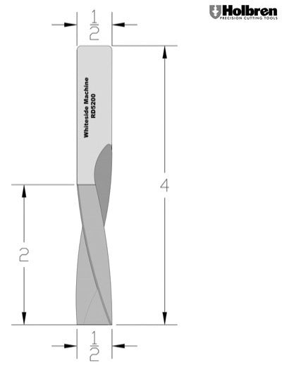 Whiteside RD5200 Standard Downcut Spiral Router Bit Solid Carbide 1/2" Cutting Diameter 2" Cut Length 1/2" Shank 2 Flute