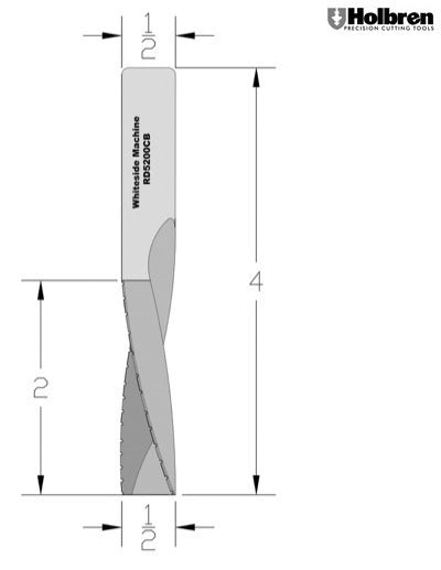 Whiteside RD5200CB Chipbreaker Downcut Spiral Router Bit Solid Carbide 1/2" Cutting Diameter 2" Cut Length 1/2" Shank 2 Flute