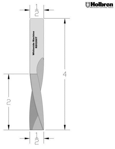 Whiteside RD5200T Triple Flute Downcut Spiral Router Bit Solid Carbide 1/2" Cutting Diameter 2" Cut Length 1/2" Shank 3 Flute