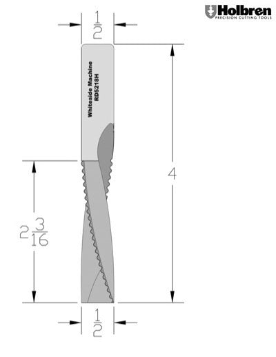 Whiteside RD5218H Roughing Downcut Spiral Router Bit Solid Carbide 1/2" Cutting Diameter 2-3/16" Cut Length 1/2" Shank 3 Flute