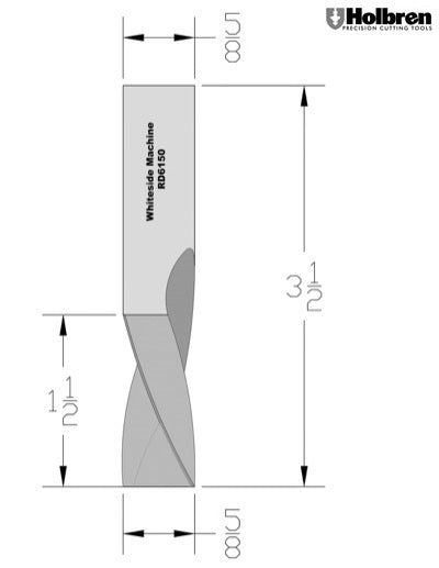 Whiteside RD6150 Standard Downcut Spiral Router Bit Solid Carbide 5/8" Cutting Diameter 1-1/2" Cut Length 5/8" Shank 2 Flute