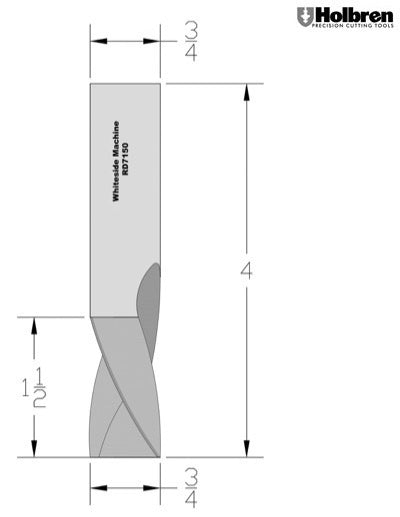 Whiteside RD7150 Standard Downcut Spiral Router Bit Solid Carbide 3/4" Cutting Diameter 1-1/2" Cut Length 3/4" Shank 2 Flute