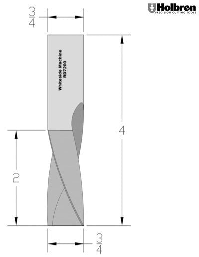 Whiteside RD7200 Standard Downcut Spiral Router Bit Solid Carbide 3/4" Cutting Diameter 2" Cut Length 3/4" Shank 2 Flute