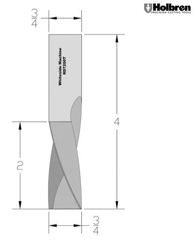 Whiteside RD7200T Three Flute Downcut Spiral Router Bit Solid Carbide 3/4" Cutting Diameter 2" Cut Length 3/4" Shank 3 Flute