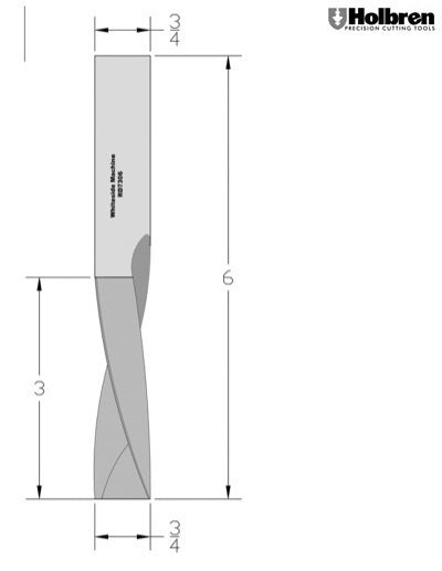 Whiteside RD7306 Standard Downcut Spiral Router Bit Solid Carbide 3/4" Cutting Diameter 3" Cut Length 3/4" Shank 2 Flute 6" Long