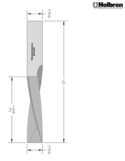 Whiteside RD7325H Roughing Downcut Spiral Router Bit Solid Carbide 3/4" Cutting Diameter 3-1/4" Cut Length 3/4" Shank 3 Flute