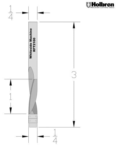 Whiteside RFT2100 Upcut 1/4" Cutting Diameter 1" Cut Length Solid Carbide Spiral Flush Trim 1/4" Shank 2 Flute