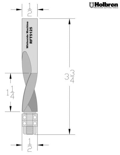 Whiteside RFT5125 Upcut 1/2" Cutting Diameter 1-1/4" Cut Length Solid Carbide Spiral Flush Trim 1/2" Shank 2 Flute