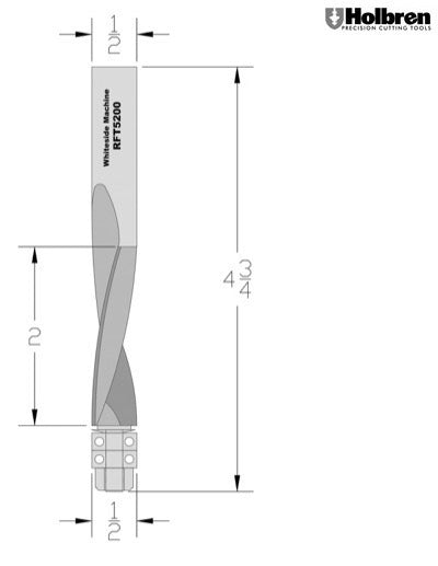 Whiteside RFT5200 Upcut 1/2" Cutting Diameter 2" Cut Length Solid Carbide Spiral Flush Trim 1/2" Shank 2 Flute