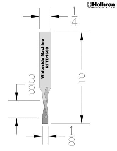 Whiteside RFTD1600 Downcut 1/8" Cutting Diameter 3/8" Cut Length Solid Carbide Spiral Flush Trim 1/4" Shank 2 Flute