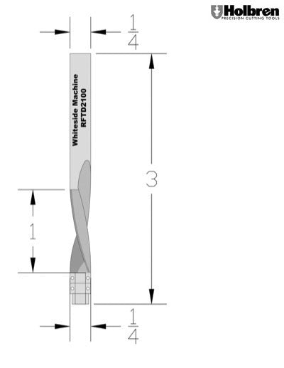 Whiteside RFTD2100 Downcut 1/4" Cutting Diameter 1" Cut Length Solid Carbide Spiral Flush Trim 1/4" Shank 2 Flute