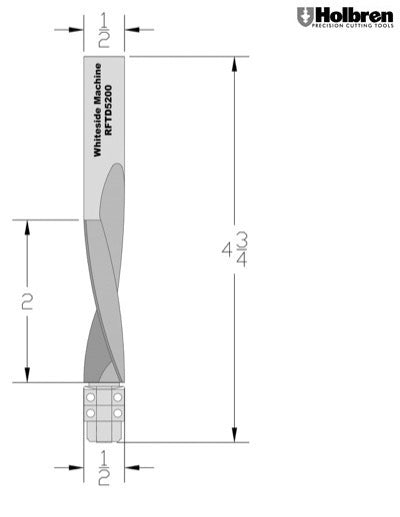 Whiteside RFTD5200 Downcut 1/2" Cutting Diameter 2" Cut Length Solid Carbide Spiral Flush Trim 1/2" Shank 2 Flute