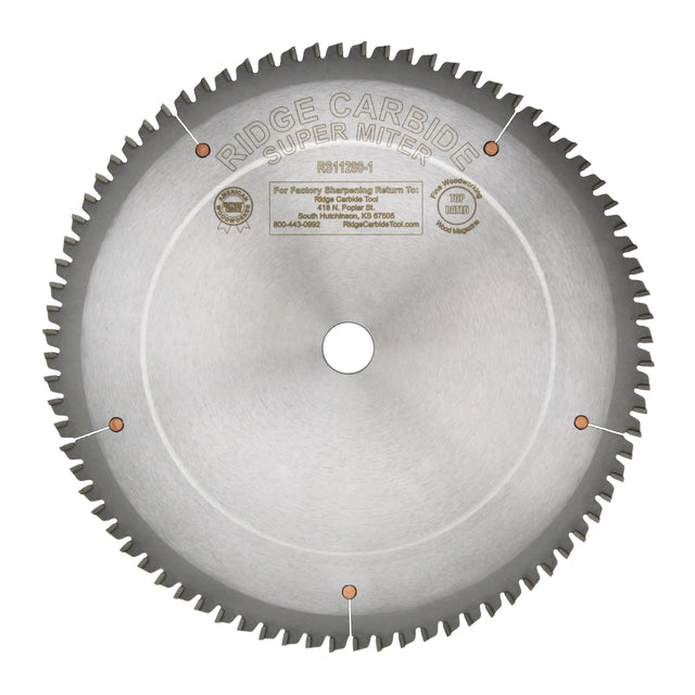 Ridge Carbide 12" 80T ATB+R RS1000 Radial/Miter Saw Blade .125" Kerf 1" Arbor