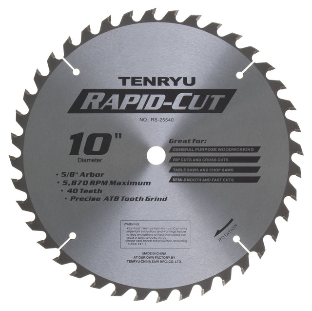 Tenryu RS-25540 10" 40T Rapid Cut General Purpose Saw Blade 5/8" Bore