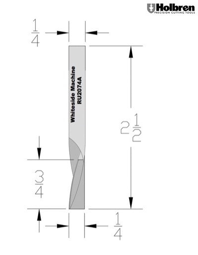 Whiteside RU2074A Single O-Flute Upcut Spiral Router Bit 1/4" Cutting Diameter 3/4" Cut Length 1/4" Shank