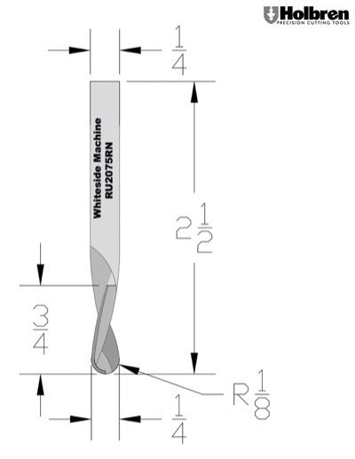 Whiteside RU2075RN 1/4" Diameter Ball Nose Solid Carbide Router Bit 1/4" Shank