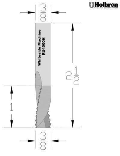 Whiteside RU4000H Roughing Upcut Spiral Router Bit Solid Carbide 3/8" Cutting Diameter 1" Cut Length 3/8" Shank 3 Flute For Pocket Hole Machines