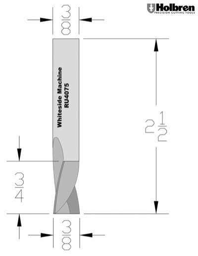 Whiteside RU4075 Standard Upcut Spiral Router Bit Solid Carbide 3/8" Cutting Diameter 3/4" Cut Length 3/8" Shank 2 Flute