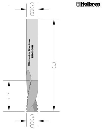 Whiteside RU4100H Roughing Upcut Spiral Router Bit Solid Carbide 3/8" Cutting Diameter 1"Cut Length 3/8" Shank 3 Flute