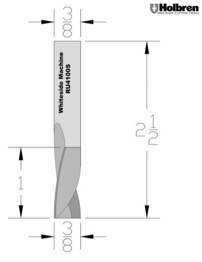 Whiteside RU4100S Slow Upcut Spiral Router Bit Solid Carbide 3/8" Cutting Diameter 1" Cut Length 3/8" Shank 3 Flute