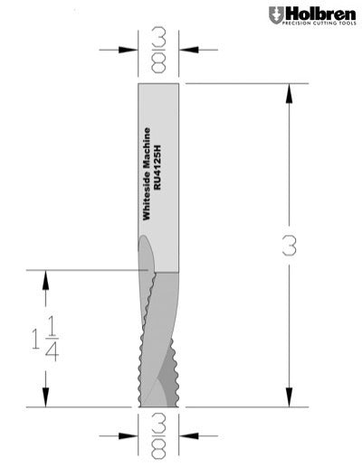 Whiteside RU4125H Roughing Upcut Spiral Router Bit Solid Carbide 3/8" Cutting Diameter 1-1/4" Cut Length 3/8" Shank 3 Flute