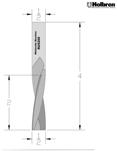 Whiteside RU5200 Standard Upcut Spiral Router Bit Solid Carbide 1/2" Cutting Diameter 2" Cut Length 1/2" Shank 2 Flute