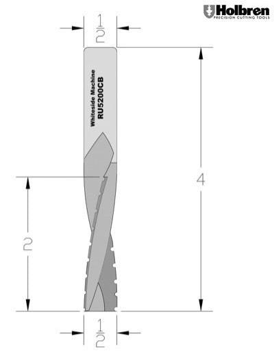 Whiteside RU5200CB Chipbreaker Upcut Spiral Router Bit Solid Carbide 1/2" Cutting Diameter 2" Cut Length 1/2" Shank 2 Flute
