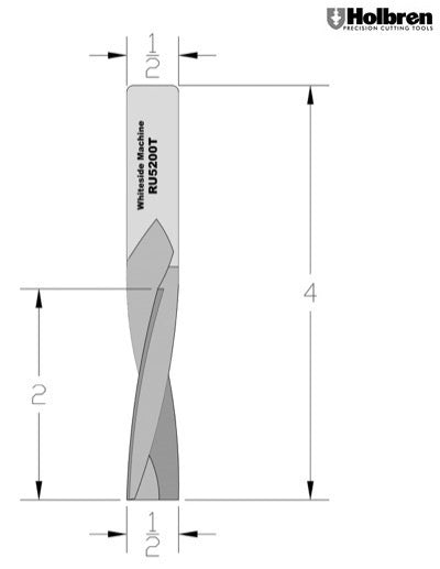 Whiteside RU5200T Three Flute Upcut Spiral Router Bit Solid Carbide 1/2" Cutting Diameter 2" Cut Length 1/2" Shank 3 Flute