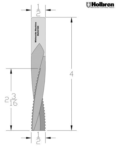 Whiteside RU5218H Roughing Upcut Spiral Router Bit Solid Carbide 1/2" Cutting Diameter 2-3/16" Cut Length 1/2" Shank 3 Flute