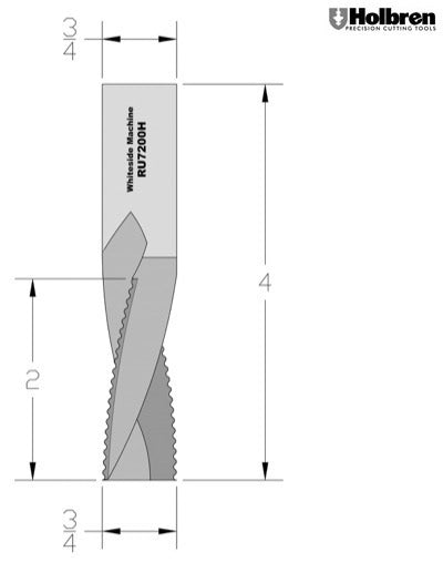 Whiteside RU7200H Roughing Upcut Spiral Router Bit Solid Carbide 3/4" Cutting Diameter 2" Cut Length 3/4" Shank 3 Flute