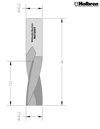 Whiteside RU7200T Three Flute Upcut Spiral Router Bit Solid Carbide 3/4" Cutting Diameter 2" Cut Length 3/4" Shank 3 Flute