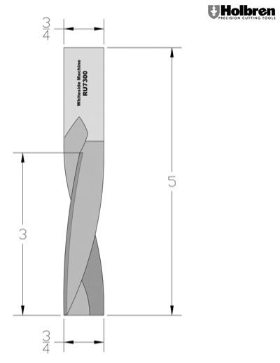 Whiteside RU7300 Standard Upcut Spiral Router Bit Solid Carbide 3/4" Cutting Diameter 3" Cut Length 3/4" Shank 2 Flute