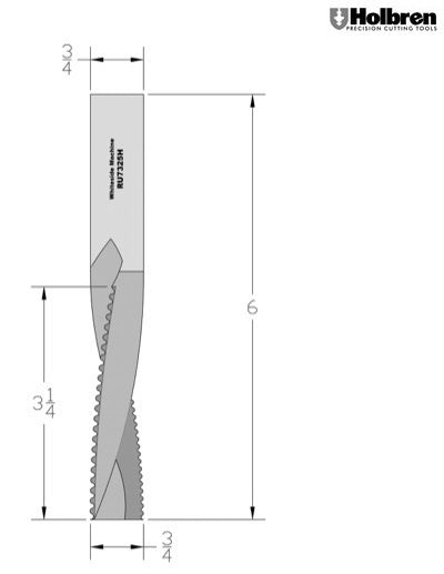 Whiteside RU7325H Roughing Upcut Spiral Router Bit Solid Carbide 3/4" Cutting Diameter 3-1/4" Cut Length 3/4" Shank 3 Flute