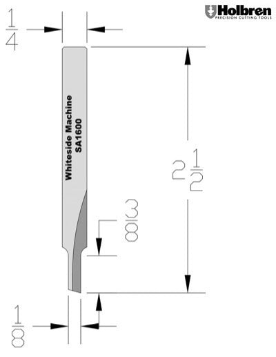 Whiteside SA1600 O-Flute Straight Router Bit Solid Carbide 1/8" Cutting Diameter 3/8" Cut Length 1/4" Shank 1 Flute