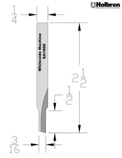 Whiteside SA1800 O-Flute Straight Router Bit Solid Carbide 3/16" Cutting Diameter 1/2" Cut Length 1/4" Shank1 Flute