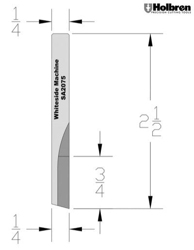 Whiteside SA2075 O-Flute Straight Router Bit Solid Carbide 1/4" Cutting Diameter 3/4" Cut Length 1/4" Shank 1 Flute