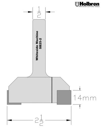 Whiteside SB25-2 Spoilboard Cutter Straight Cut 2-1/2" Large Diameter 2 Wing 1/2" Shank
